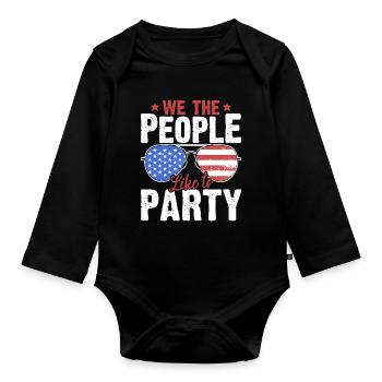 American Flag USA July 4th Party - Organic Longsleeve Baby Bodysuit - black - Front
