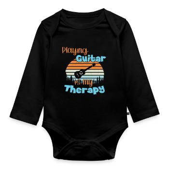 Jouer de la guitare est ma thérapie / Gitarre - Body Bébé bio manches longues - noir - Devant