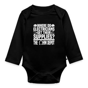 Electrician Electrical Engineer Electronics Technician - Organic Longsleeve Baby Bodysuit - black - Front