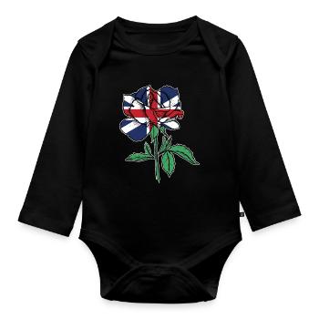 Flag Rose British Flag Roots Gift - Organic Longsleeve Baby Bodysuit - black - Front