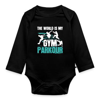Die Welt ist mein Fitnessstudio Parkour Freies Lau - Baby Bio-Langarm-Body - Schwarz - Vorne