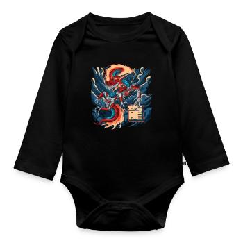 Cyborg Dragon Japanese Cyber-Punk Cyber-Aesthetic - Organic Longsleeve Baby Bodysuit - black - Front
