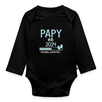 Papy en 2024 Cadeau Futur Papi - Body Bébé bio manches longues - noir - Devant