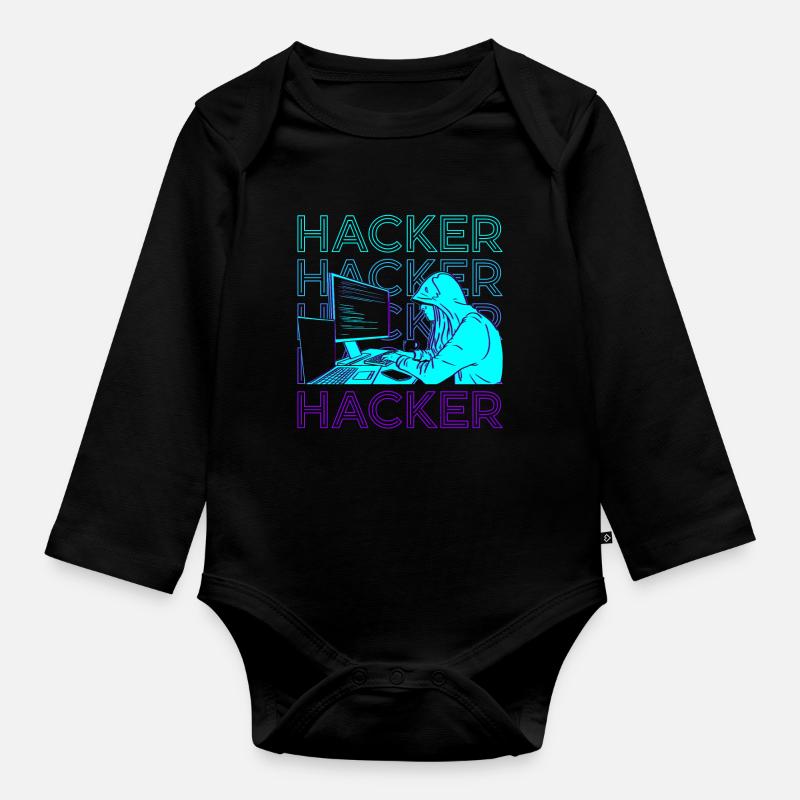 Hacker Hacking Hack Coding Programmierung Retro - Baby Bio-Langarm-Body - Schwarz