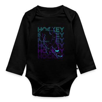 Hockeyspieler Eishockey Retro - Baby Bio-Langarm-Body - Schwarz - Vorne