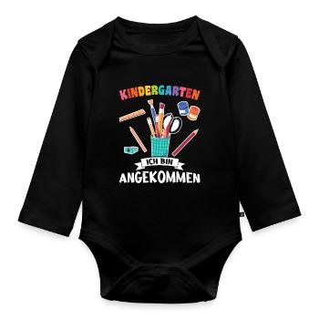 Kindergarten Anfang Kindergartenkind Geschenk - Baby Bio-Langarm-Body - Schwarz - Vorne