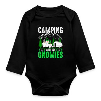 Camping Mit Meinen Gnomien - Camper Gnome - Baby Bio-Langarm-Body - Schwarz - Vorne