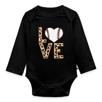 Leopard Baseball Theme Women Baseball - Organic Longsleeve Baby Bodysuit - black - Front