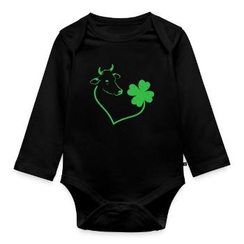 Cow Cloverleaf Heart Cloverleaf - Organic Longsleeve Baby Bodysuit - black - Front