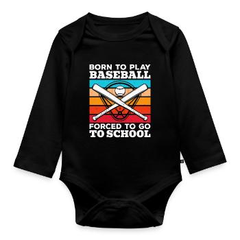 Kids Baseball Humor Funny Baseball Players - Organic Longsleeve Baby Bodysuit - black - Front