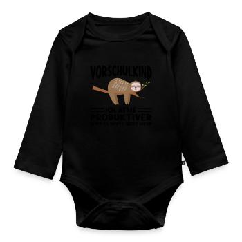 Vorschule Faultier Schulbeginn Geschenk - Baby Bio-Langarm-Body - Schwarz - Vorne