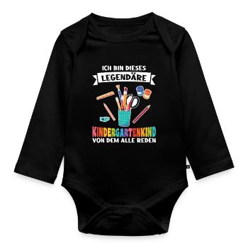 Kindergarten Anfang Kita-Start Geschenk - Baby Bio-Langarm-Body - Schwarz - Vorne