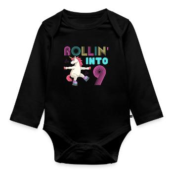 Rouler en 9 - licorne à rouleaux - Body Bébé bio manches longues - noir - Devant
