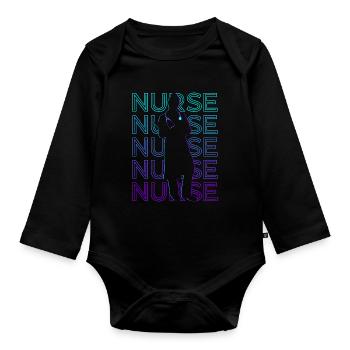 Nurse RN Nursing Retro - Organic Longsleeve Baby Bodysuit - black - Front
