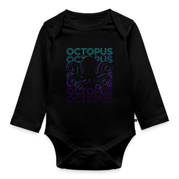 Oktopus Retro - Baby Bio-Langarm-Body - Schwarz - Vorne
