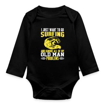 Je veux juste aller surfer - Surf Grandpa - Body Bébé bio manches longues - noir - Devant