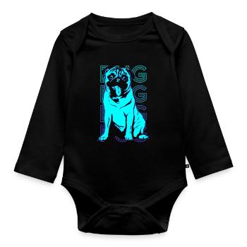 Mops Retro - Baby Bio-Langarm-Body - Schwarz - Vorne