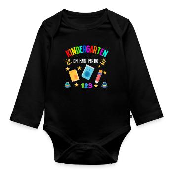 Kindergarten Abschluss Kita-Abschluss Geschenk - Baby Bio-Langarm-Body - Schwarz - Vorne