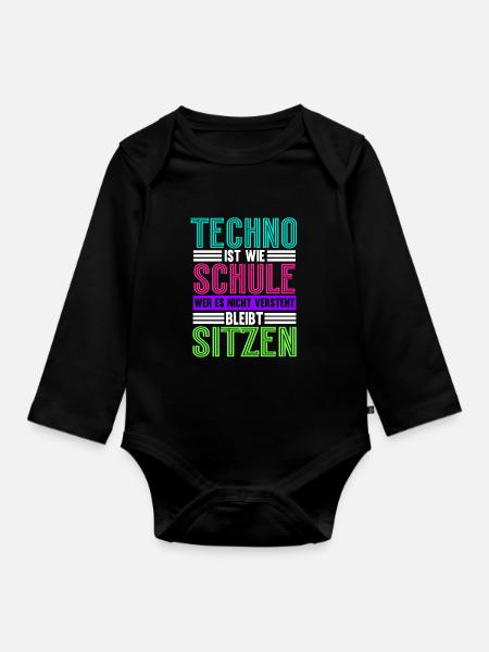 Techno Ist Wie Schule Techno - Baby Bio-Langarm-Body - Schwarz