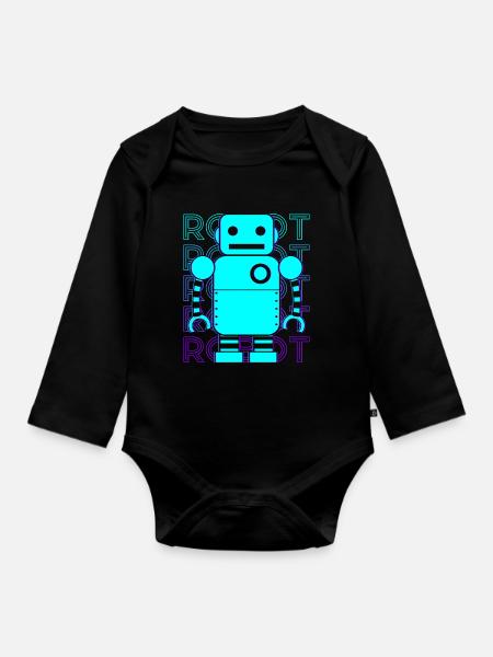 Roboter Retro - Baby Bio-Langarm-Body - Schwarz