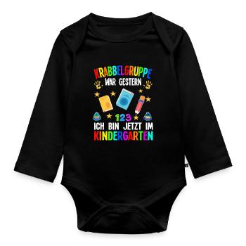 Kindergarten Anfang Kita-Start Geschenk - Baby Bio-Langarm-Body - Schwarz - Vorne