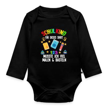 Schulkind Einschulung Schulbeginn Geschenk - Baby Bio-Langarm-Body - Schwarz - Vorne