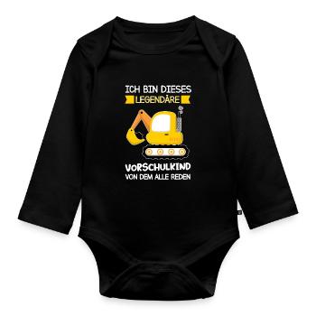 Vorschule Bagger Vorschüler Geschenk - Baby Bio-Langarm-Body - Schwarz - Vorne