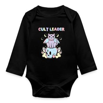 Sektenführer Pastell Goth Katzenschädel Okkult - Baby Bio-Langarm-Body - Schwarz - Vorne