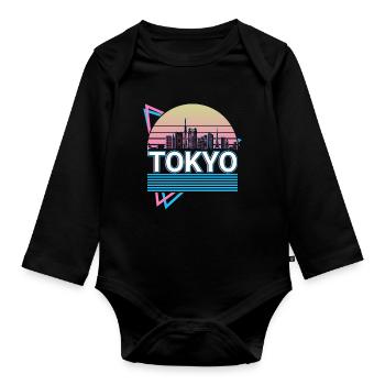 Tokyo City Skyline Cityscape Rétro - Body Bébé bio manches longues - noir - Devant