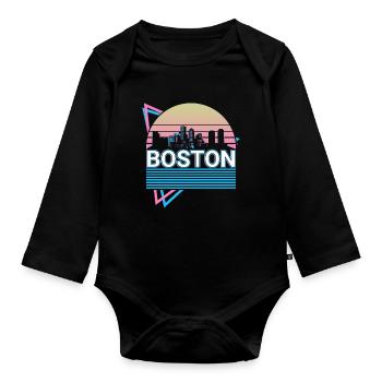 Boston City Skyline Cityscape Rétro - Body Bébé bio manches longues - noir - Devant