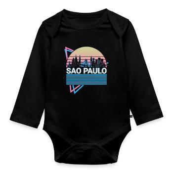 Sao Paulo City Skyline Cityscape Rétro - Body Bébé bio manches longues - noir - Devant