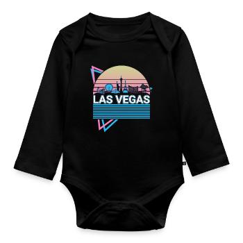 Las Vegas City Skyline Cityscape Rétro - Body Bébé bio manches longues - noir - Devant