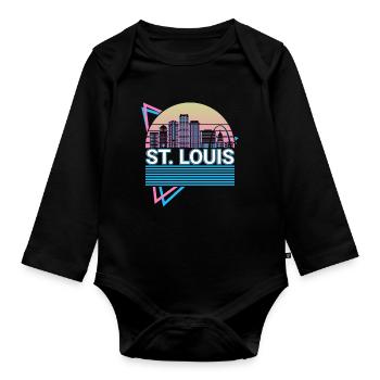 St Louis City Skyline Cityscape Rétro - Body Bébé bio manches longues - noir - Devant