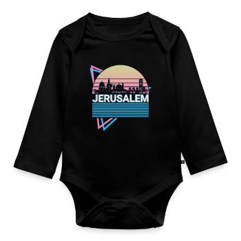 Jerusalem City Skyline Cityscape Rétro - Body Bébé bio manches longues - noir - Devant