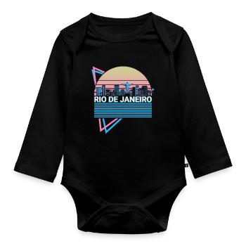 Rio de Janeiro City Skyline Cityscape Rétro - Body Bébé bio manches longues - noir - Devant