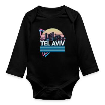 Tel Aviv City Skyline Cityscape Retro - Organic Longsleeve Baby Bodysuit - black - Front