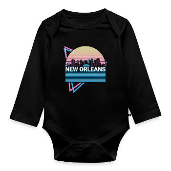 New Orleans City Skyline Cityscape Rétro - Body Bébé bio manches longues - noir - Devant
