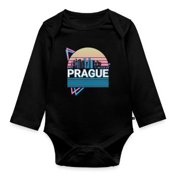 Praque City Skyline Stadtbild Retro - Baby Bio-Langarm-Body - Schwarz - Vorne
