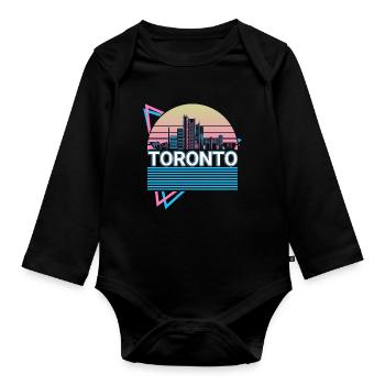 Toronto City Skyline Cityscape Rétro - Body Bébé bio manches longues - noir - Devant