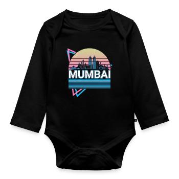 Mumbai Stadt Skyline Stadtbild Retro - Baby Bio-Langarm-Body - Schwarz - Vorne