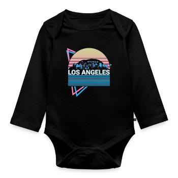 Los Angeles City Skyline Cityscape Rétro - Body Bébé bio manches longues - noir - Devant