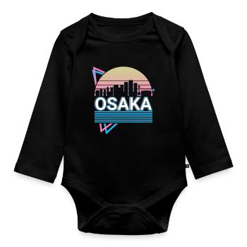 Osaka City Skyline Cityscape Rétro - Body Bébé bio manches longues - noir - Devant