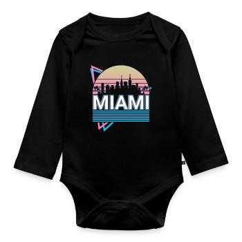 Miami City Skyline Cityscape Rétro - Body Bébé bio manches longues - noir - Devant