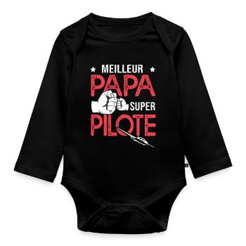 Cadeau papa meilleur papa pilote de planeur - Body Bébé bio manches longues - noir - Devant