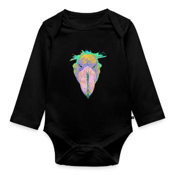 Colorful Bird Splash Shoebill - Organic Longsleeve Baby Bodysuit - black - Front