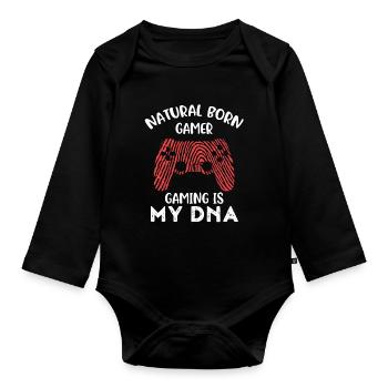 Cadeau de joueur natural born gamer - Body Bébé bio manches longues - noir - Devant