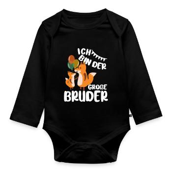 Geschwister Ich Bin Der Grosse Bruder Fuchs - Baby Bio-Langarm-Body - Schwarz - Vorne