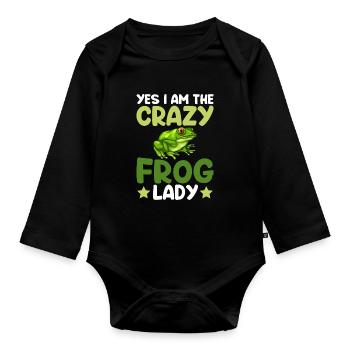 Yes I Am The Crazy Frog Lady - Frog - Organic Longsleeve Baby Bodysuit - black - Front