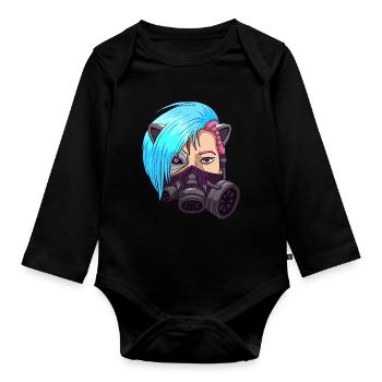 Cyborg Anime Girl Japanese Cyber Aesthetics - Organic Longsleeve Baby Bodysuit - black - Front