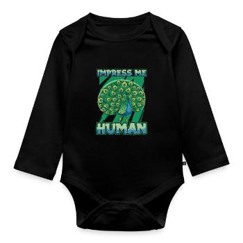 Peacock Bird - Organic Longsleeve Baby Bodysuit - black - Front